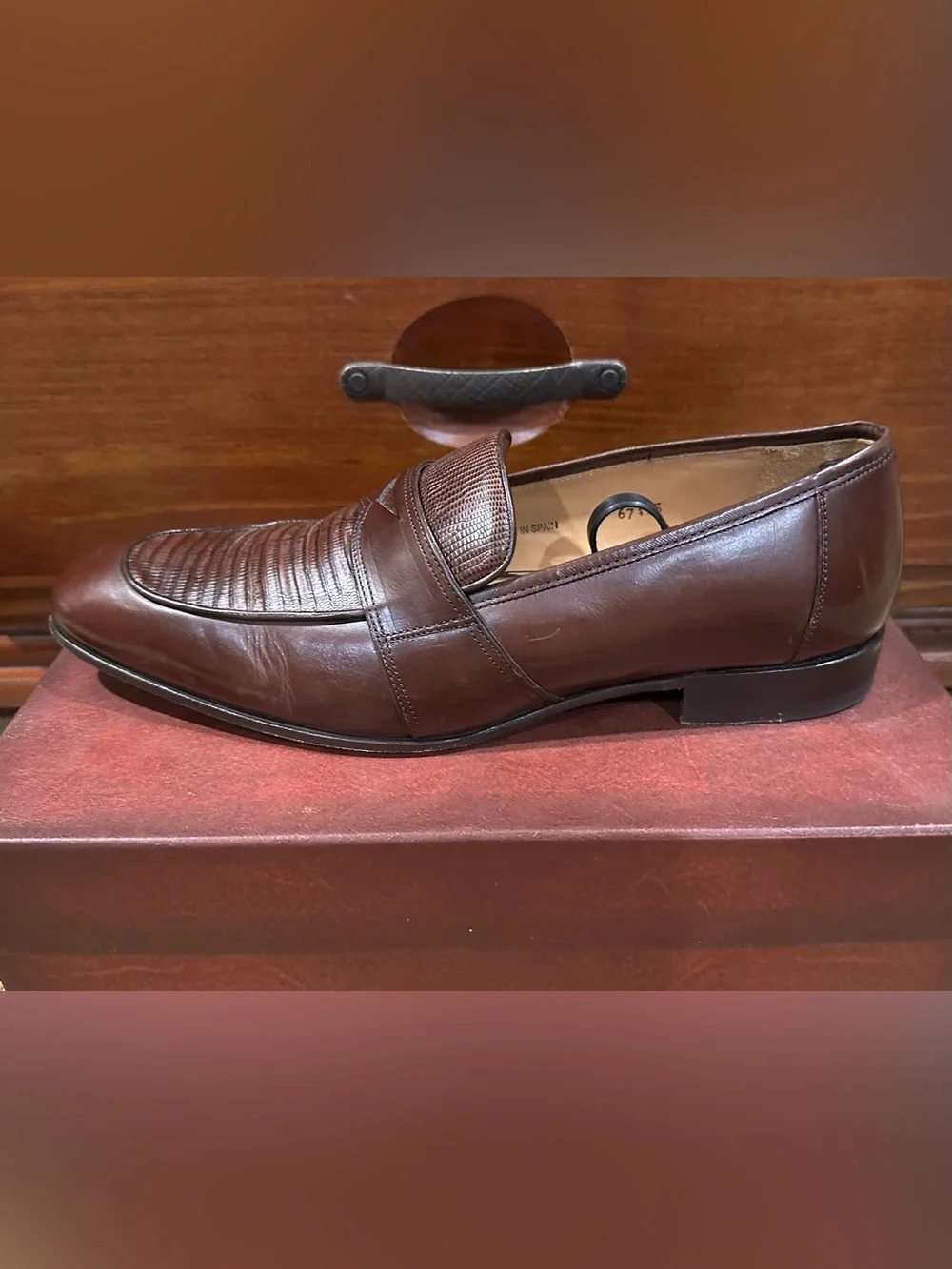 Mezlan Brown Leather/Genuine Lizard Penny Loafers 11M
